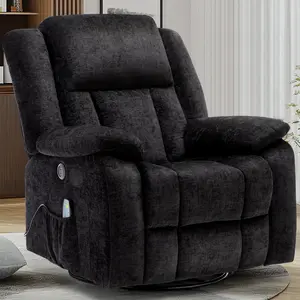 Korser Rocker Recliner Chair 360° Swivel with Massage Heating Side Pockets USB Chenille Fabric Comfortable Heavy Duty Design Adjustable Modern Reclining Reclining Backrest