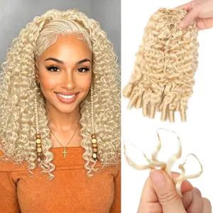 613 /black Blonde Crochet Human Hair Burmese Curly Crochet Hair Natural Pre-Looped Boho Braids Knotless Crochet Braids, Goddess Protective Style, Natural Volume Hair Summer Styles #SummerWins #DealsForYouDays