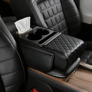 Car Armrest Cushion, Car Center Console Cover, Leather Armrest Cover for Car, Universal Middle Console Cushion with Storage Box, Cup Holder, Phone Slot, Waterproof Interior Accessories