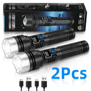 2PCS Newly upgraded 2200 lumen Super Bright Rechargeable Flashlight, super bright, shockproof and waterproof, 5 modes, tactical accessories, zoomable flashlight, suitable for outdoor emergency signals dealsforyoudays