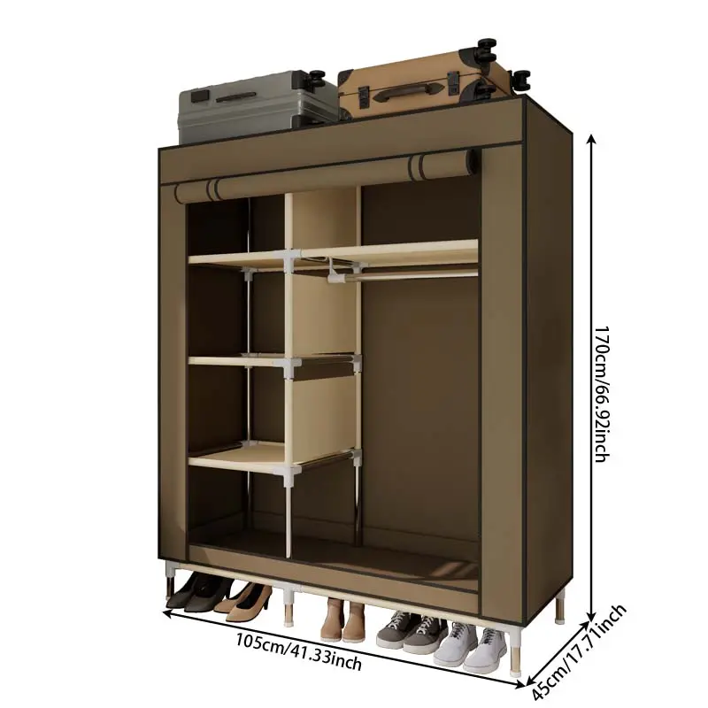 41‘’x17.7x66.9 inches Portable wardrobe cabinet with 5 large storage spaces and 1 clothing hanging space, 16mm metal frame, thick non-woven fabric clothing storage Closet Organizer apartment living room furniture dressers for bedroom furniture set