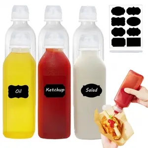 6 PCS Condiment Squeeze Bottles For Sauces,17 Oz Easy To Fill Clear Bottles,Ketchup Salad Dressing Container,With Self Closing Valve,Ready To Dispense For Dressings,Oil,Mustard And More, Durable, Reusable
