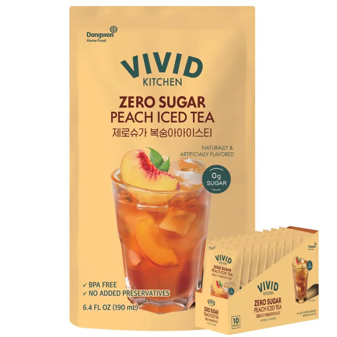 [Dongwon] Vivid Kitchen Zero Sugar Peach Iced Tea (10 Pouch) No Artificial Preservatives or Corn Syrup