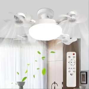 Socket Fan Light, Ceiling Fan with Remote Control, Dimmable 3 Color Temperatures & 3 Wind Speeds E27 Screw-in Installation Fan Light for Bedroom, Kitchen, Garage