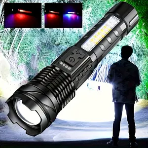 1pc/2pcs High Brightness Flashlight, High Lumens, Rechargeable Lithium Battery, Aluminum Alloy Material, 7 Mode Options, Suitable for Emergency Situations, Camping Gear, Hiking, Mountaineering, Camping and Other Scenarios