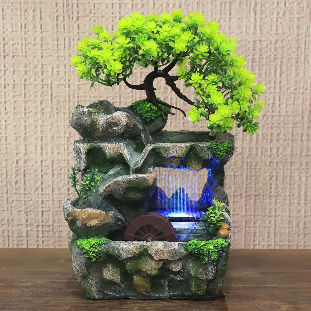 Modern LED-Lighted Mini Waterfall Tabletop Fountain, Resin Figurine Statue Ornament - Bedroom Decor, Aesthetic Room Decor, Stress Relief Chill Room Accessory, Household Gift