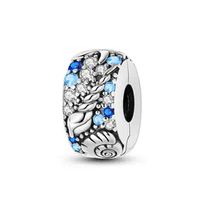 MULA Ocean Themed Safety Clip Charm - Silver-Plated or Gold-Plated Cubic Zirconia Marine Life Accessory for Bracelets & Necklaces, Ideal Gift for Women & Nature Lovers, Cubic Zirconia Pendant