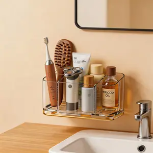 Minimalist Transparent Drip-Proof Wall-Mounted Toothbrush Holder with 5 Slots - Detachable Shelf for Bathrooms, Holds Electric Toothbrushes, Toothpaste, Skincare, Razors, Also Suitable for Kitchen Organization