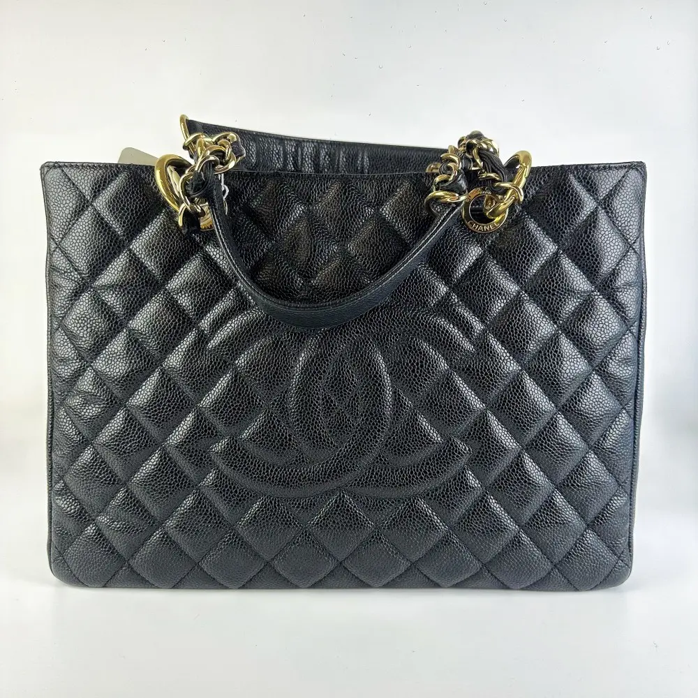 Pre-owned CHANEL GST Grand Shopping Tote, Black Caviar Leather, Gold Hardware【1015】