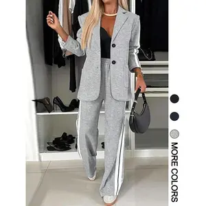 Women's striped printed sports jacket and wide leg pants set, all season casual fit set, fashionable women's clothing setRAIMENTRY