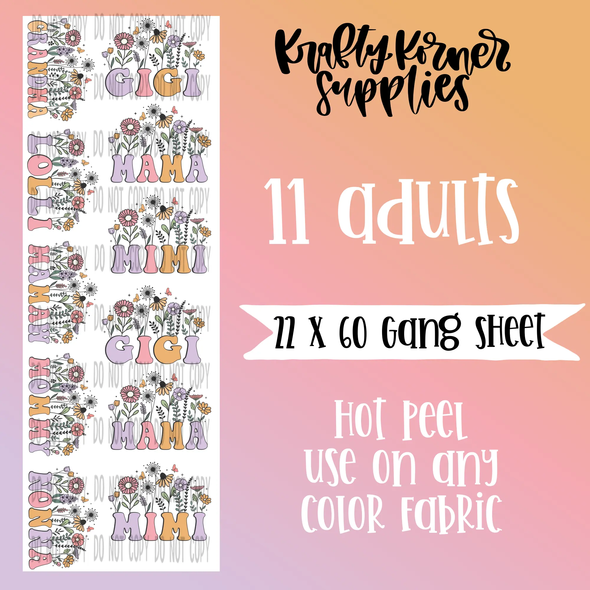 Mother's Day DTF Transfer Gang Sheet, 22 x 60