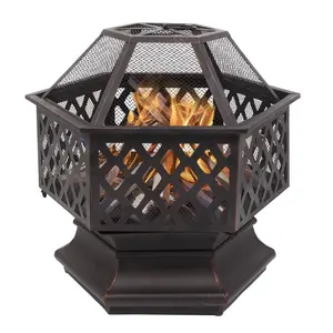 22in Portable Fire Pit Outdoor Fire Pit Wood Burning Fire Pit Square Steel Fire Bowl With Spark Screen And Poker For Outside Patio, Backyard
