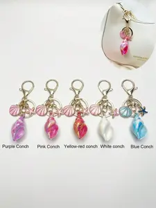 Ocean Wind Starfish Shell Keychain, Cute Women's Key Ring, Bag Charm, Key Charms, Car Key Decoration, Phone Strap, Portable, Beach Vacation, Daily Use, Keychain Kawaii