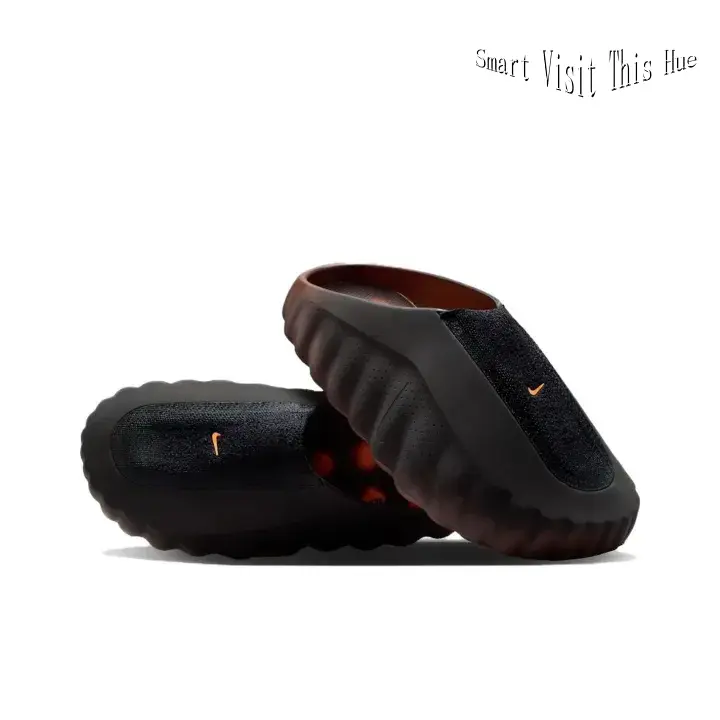 Monochromatic Black Fuzzy Clogs, Textured Chunky Slip-Ons with Contrast Orange Details, Casual Footwear for Streetwear & Night Vibes