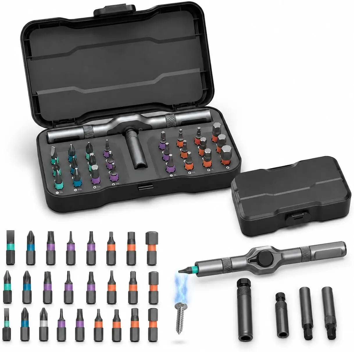 2026 Upgraded 24-in-1 Magnetic Ratchet Screwdriver Set, T-Handle Ratchet, Ergonomic Grip, Portable Case, Magnetic Bit Assortment for Home Repairs and DIY Projects, Ideal Gifts for Men.