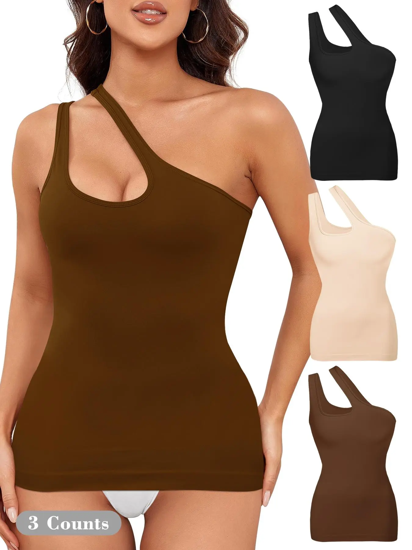 1/3 Count Tummy Control Shapewear Tank Tops for Women One Shoulder Seamless Compression Tops Slim Body Shapewear Christmas Clothing