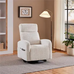 【Mother's Day Gift 】Yaheetech Corduroy Swivel Nursing Glider Chair with Side Pockets, High-Density Foam, 300 lb Capacity, Easy Assembly, 27" W x 35" D x 39.5" H