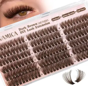 Yawamica Brown Fluffy Lash Clusters 100D Volume Wispy Eyelash Clusters 10-18mm D Curl Eyelash Extensions Individual Lashes Dark Brown Cluster Lashes DIY Brown Lash Extension by Self
