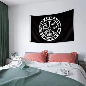 1Pc Vegvisir Viking Compass Themed Tapestry Flag, Bright‑Colored Design With Mysterious Nordic Style, Suitable for Home, Garden, Room, Party, Event and Various Decorations