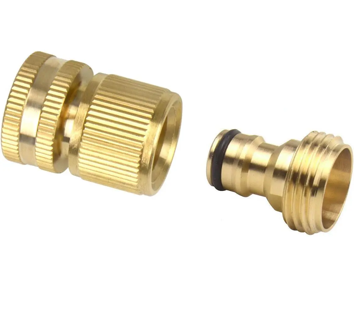 1 Set 3/4 Inch Garden Hose Quick Connector, Brass Garden Hose Fitting Quick Connector, No-Leak Water Hose Male and Female Garden Hose Fitting Quick Connector Set