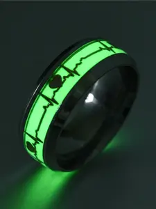 Luminous Titanium Steel Ring, Electrocardiogram Glow Jewelry, Stainless Steel Heartbeat Couple Love Ring, Limited Creative Gift, Glowing Effect Rings, Stackable Rings, Fashionable Jewelry Accessories