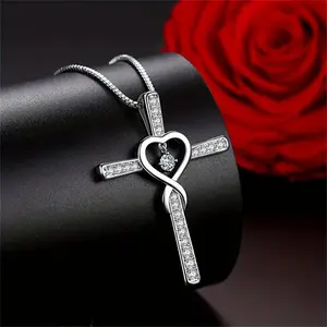 Sterling Silver Cross Pendant Necklace - Allergy-proof, Nickel-free, Inset Zircon, Women Have Classic Faith Prayer Design, Faith Gift, Fashion Chain Necklace With Lobster Buckle Christmas Gift Black Friday Deals undefined raptors ring（gift）