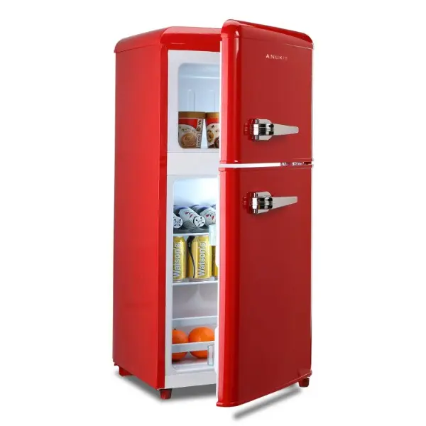 KRIB BLING Freestanding 2-Door 3.5 Cu.ft Compact Home Refrigerator with Freezer, Retro Red Kitchen & Household Appliances, Removable Glass Shelves, Temperature Control