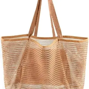 Beach Bags for Women Large Mesh Tote Bag Sandproof Summer Travel Shoulder Handbag with Inner Pocket for Pool Vacation & Beach Essentials