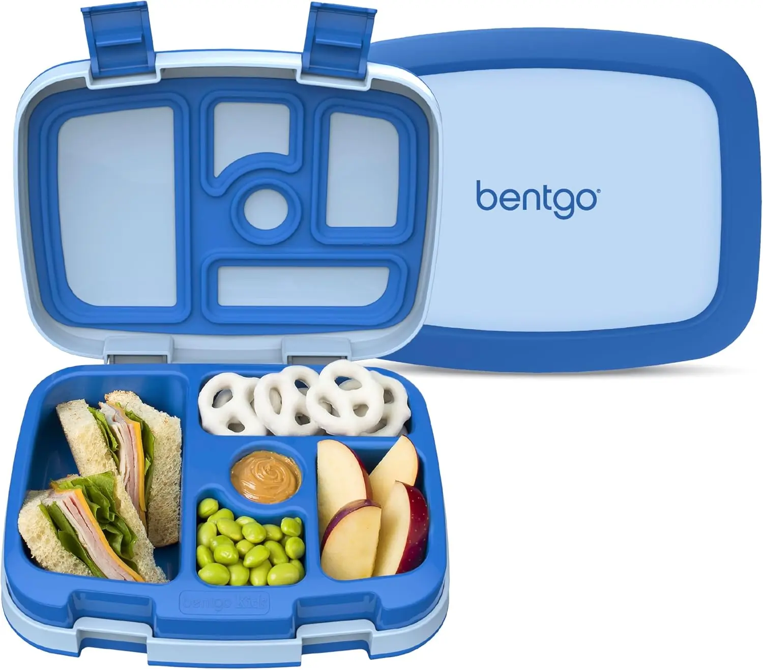 Bentgo Kids Bento-Style 5-Compartment Leak-Proof Lunch Box | Ideal Portion Sizes for Ages 3-7, Durable, Drop-Proof, Dishwasher Safe, PFAS & BPA-Free Materials (Blue)