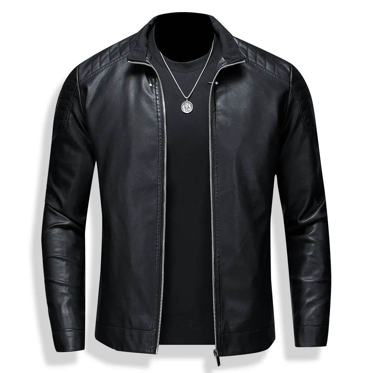 Men’s fashion leather jacket, front pockets, regular fit, suitable for spring/autumn, urban casual outdoor wear, spring/autumn jacket | modern casual jacket | functional pockets