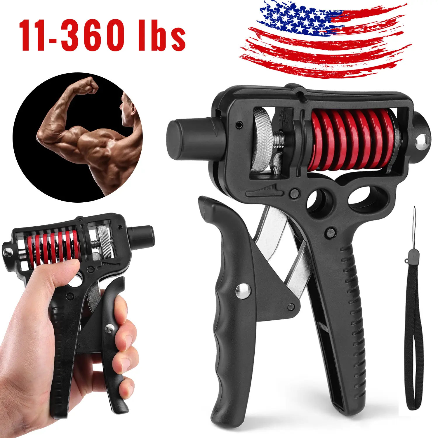11-360 lbs Hand Grip Strengthener Workout Forearm Grip Adjustable Resistance Hand Gripper Finger Stretcher Grip Ring Stress Relief for Athletes