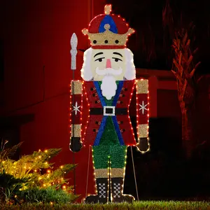 Karlhome Lighted 2D Nutcracker Soldier Yard Decor - 162 Warm White LEDs, Stakes Included (Indoor/Outdoor Xmas Decor)