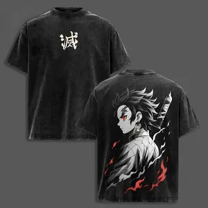 Valentine’s Day Tanjiro Kamado Demon Slayer Graphic Tee – Retro Limited Infinity Castle Arc Anime Shirt, Oversized Vintage Washed Cotton Unisex Top, Trendy Streetwear Menswear for Casual, Party, Convention, and Anime Fans