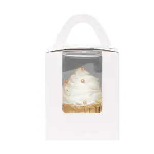 60Pcs Small Cupcake Boxes 3.6 x 3.6 x 4.3inch Individual Cupcake Containers White with Window Insert and Handle, Pastry Box Single Muffins Holder Disposable for Bakery Wrapping Party Favor Packaging - Home Improvement.