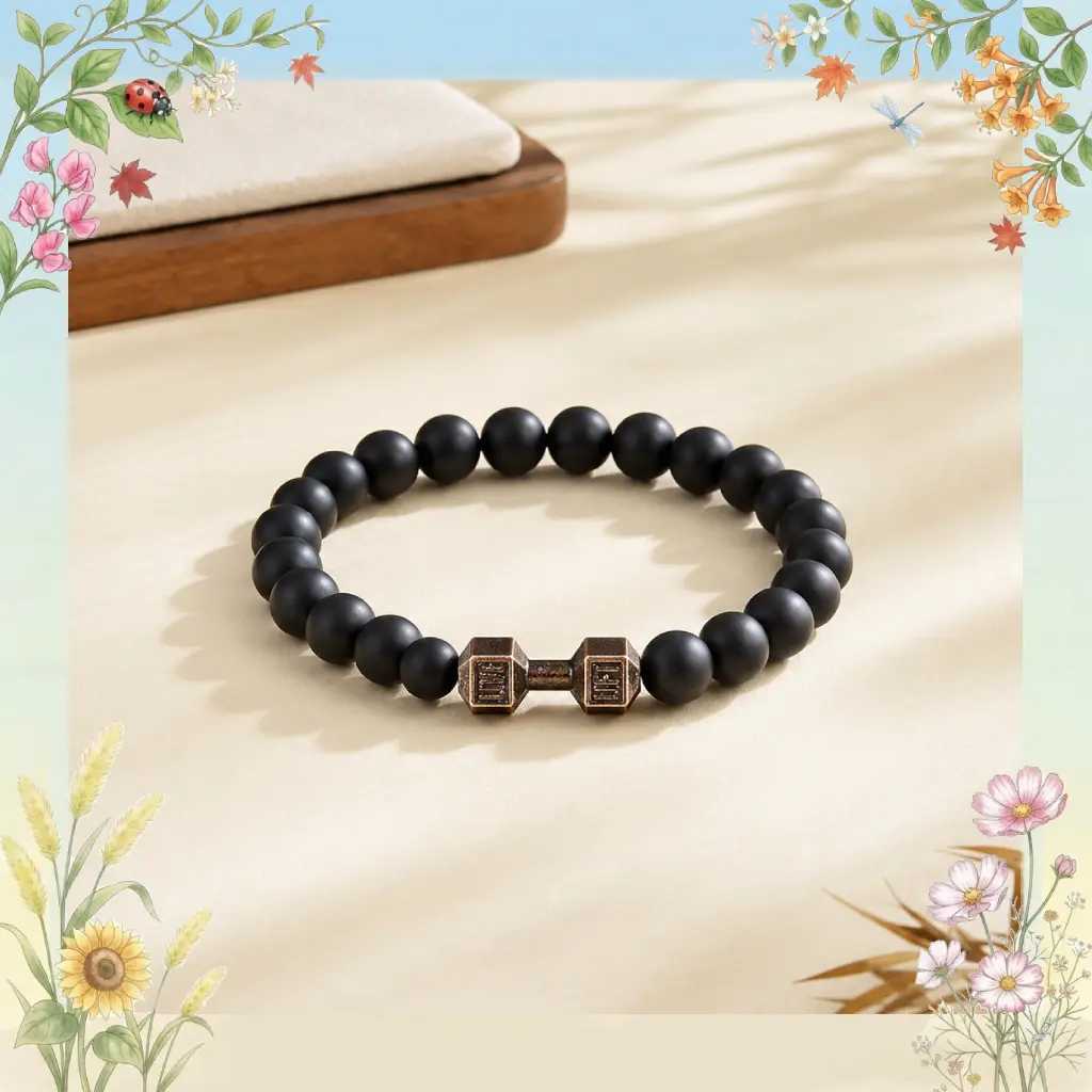 Gym Dumbbell Power Bracelet for Men & Women Natural Stone Crystal Beads Tiger’s Eye Black Onyx Lapis Lazuli Howlite Hematite Men’s Fitness Jewelry Lift Bracelet Gift Strength Protection Balance