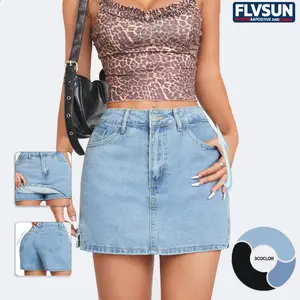Flvsun Women's High Waisted Denim Jean Skort - Above Knee, Side Split, Fitted Minimalist, Casual Street Fashion Skirt, 90s Outfits Bottoms, Cold Wash Jeans