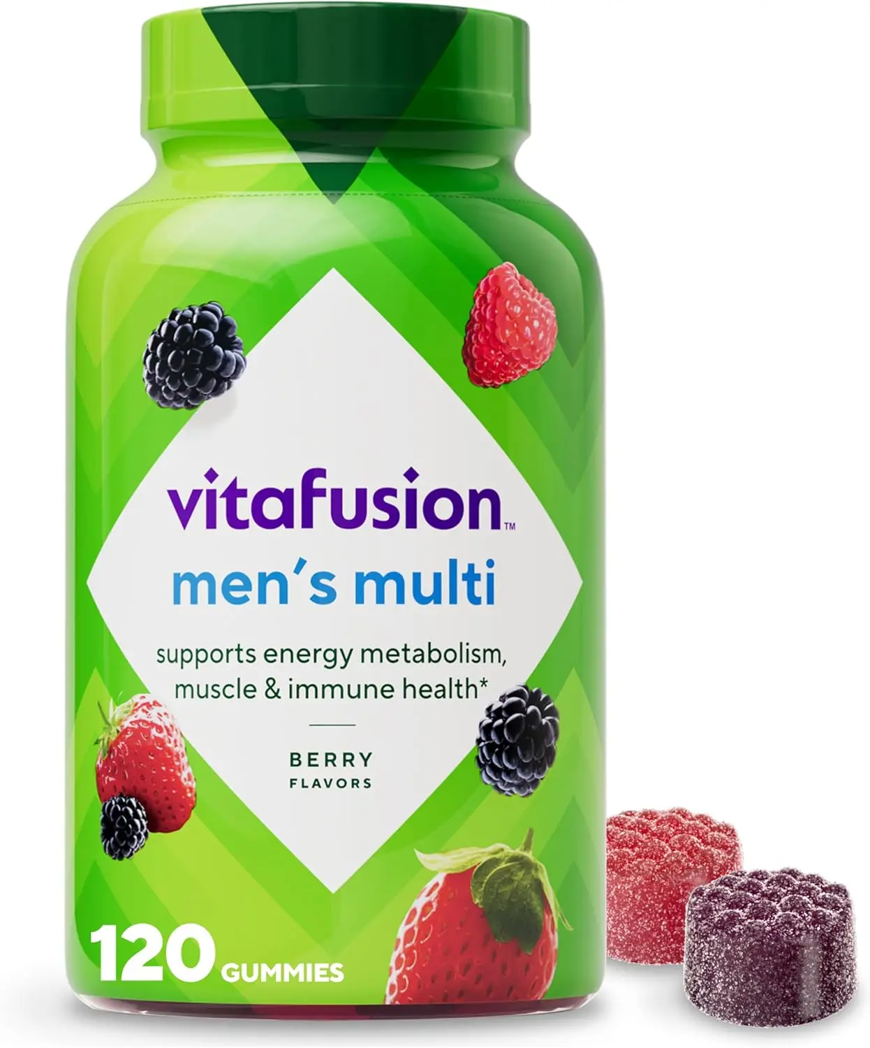 Vitafusion Men's Multivitamin Gummies Berry Flavored 120 Count 60 Day Supply Natural Ingredients No Gluten Dairy or Synthetic Dyes Support Energy Metabolism Muscle & Immune Health