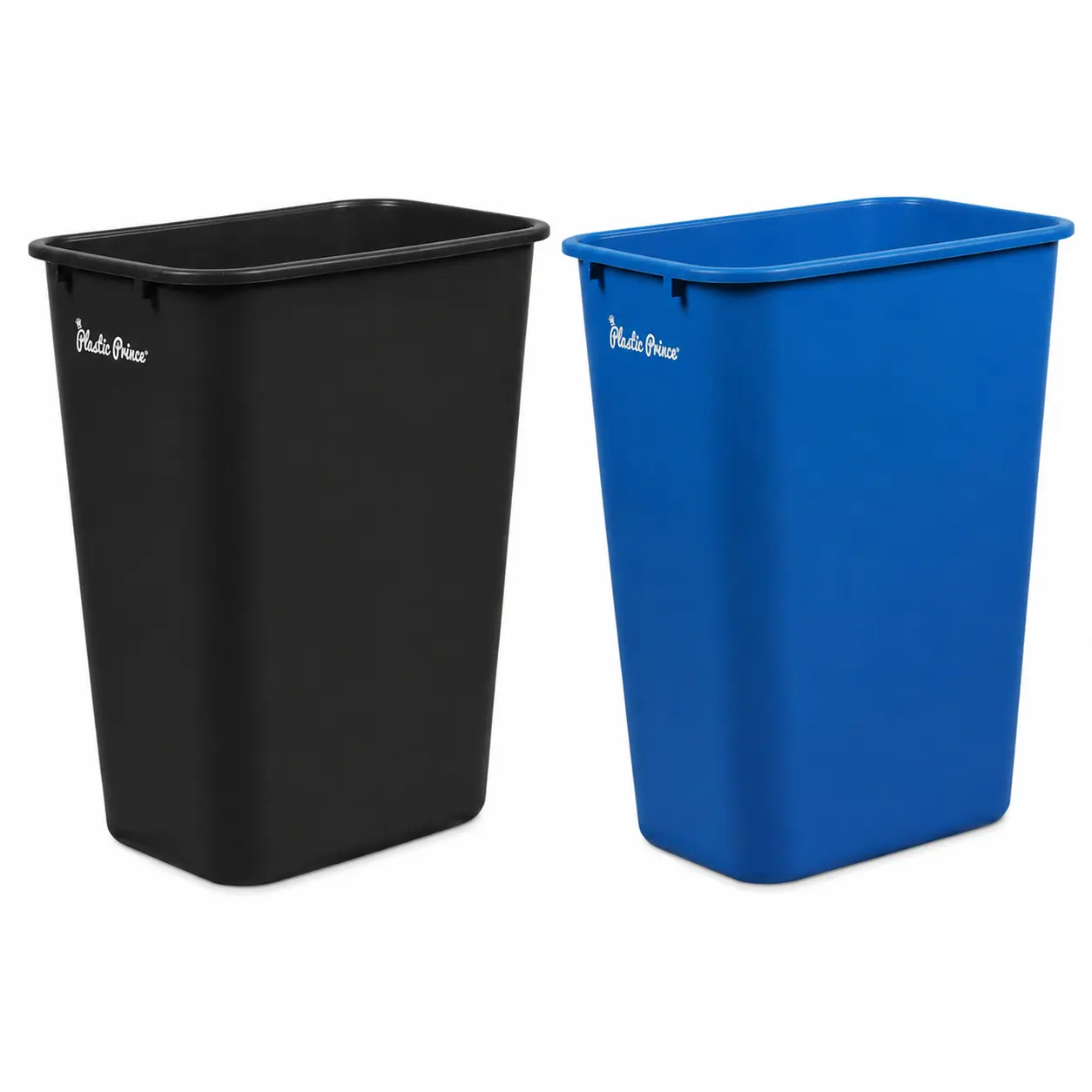Plastic Prince 10-Gal Rectangular Space Saver Trash Can for Kitchen/Bathroom/Bedroom, Under-Desk Cabinet Sink-Fit High Plastic Bin (19.9in H x 15.7in W x 11.3in D), Black, Blue