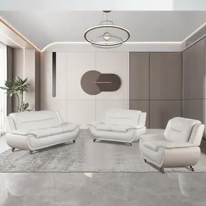 Leather Sofa Set for Living Room 3 Piece Living Room Furniture Set Modern Couch Set with 3-Seater Sofa, Loveseat and Armchair (Cream White)