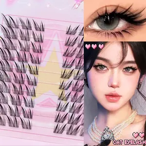 Fox Eyelashes Stem False Lashes Fox Style Thin Extension Outer Corner Cluster, C Curl Patch, 10-12mm Length, Non-Flammable Liquid