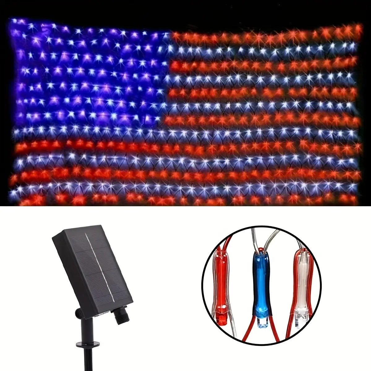 BZPCF Solar American Flag Lights Outdoor, LED String Lights, Fourth Of July Decorations, Memorial Day Decorations, For Independence Day, National Day, Christmas Day, New Year's Party, Garden, Yard Decorations Outside