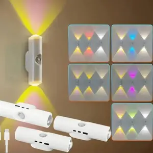3/4 Pack LED Motion Sensor Night Light, Magnetic WallLamp, RGB Color Changing Cabinet Decor, RechargeableKitchen Closet Lights,USB Rechargeable – 7 Ambient Colors, Auto-On, Long Battery Life, Stick Anywhere, dimmable lighting, lamp,for bar bedroom