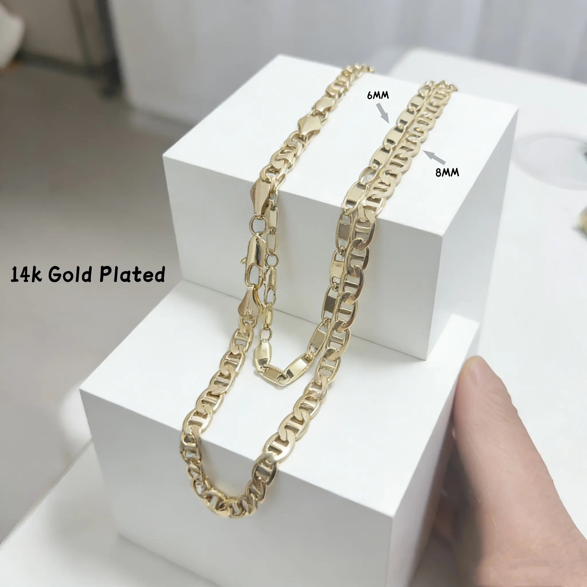14K Real Gold-Plated Stainless Steel Necklace Width 6MM/8MM Ltalian Style Waterproof Rustproof Fade-resistant Hypoallergenic Length 20in/24in For both men and women The Perfect Gift Gold Flower Pendant Gold Choker