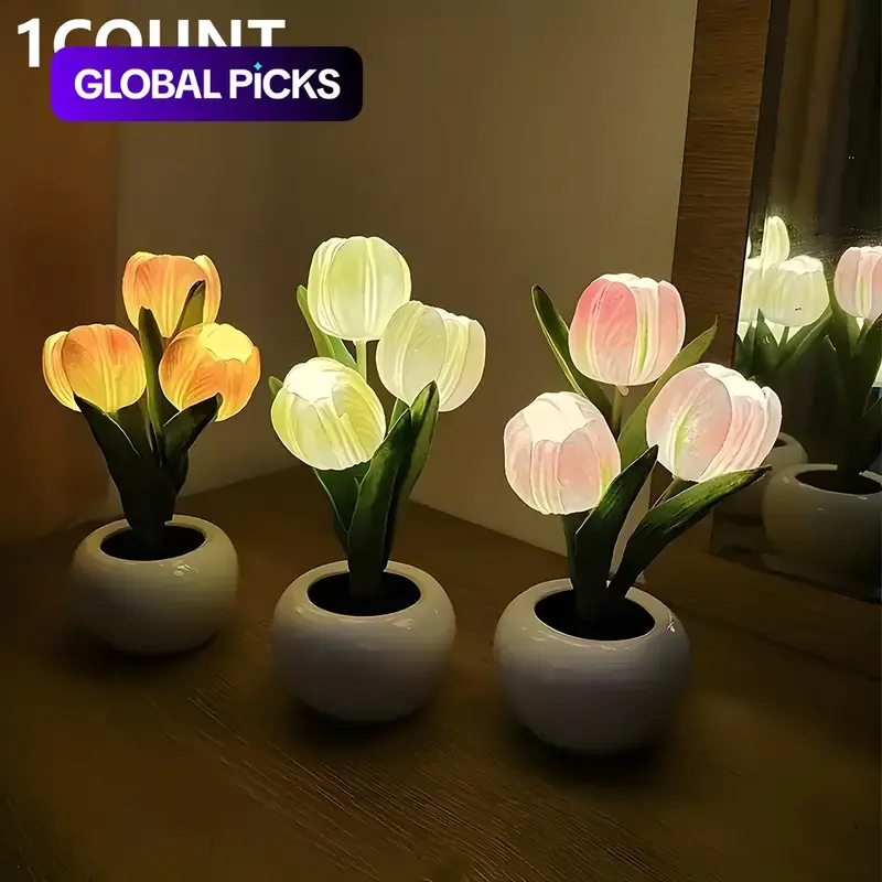 Tulip Lamp LED Simulation Tulip Nightlight with Vase Table Lamp Decoration Suitable for Home, Living Room, Tabletop Decoration, Holiday Gifts, Decorative Lighting #GLOBAL PICKS