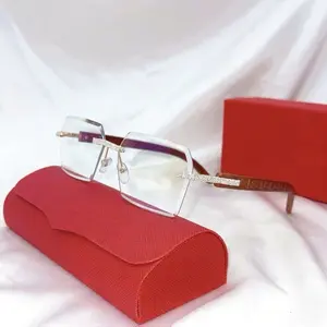 2026 Fashion Square Rimless Cut Lens Sunglasses Vintage Rhinestone Luxury Clear