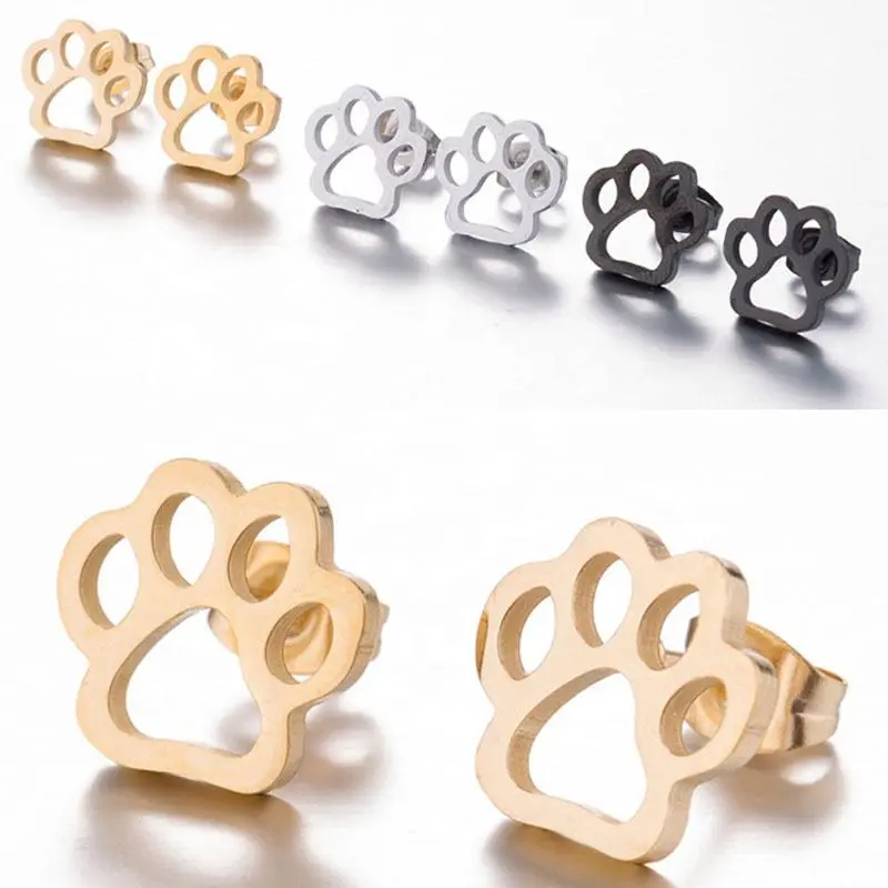 Stainless Steel Dog Paw Earrings