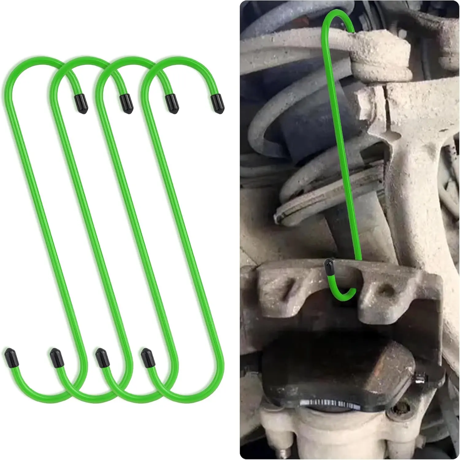 2PCS Brake Caliper Hangers,Brake Caliper Tool/Brake Caliper Compression Tool for Changing Brake Pads,Braking,Universal Automotive Tools Brake Caliper Hooks with Rubber Caps (2, Green)