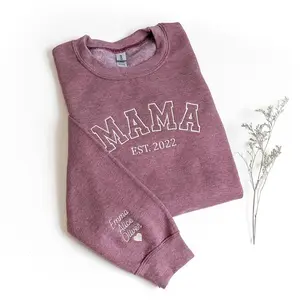 Custom Embroidered Mama Sweatshirt, Personalized Mom Sweatshirt With Names on Sleeve, Gift For Mom, Mothers Day Gift, Pregnancy Announcement