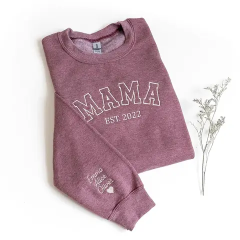 Custom Embroidered Mama Sweatshirt, Personalized Mom Sweatshirt With Names on Sleeve, Gift For Mom, Mothers Day Gift, Pregnancy Announcement