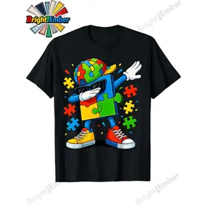 Men's Graphic T-Shirt, Dabbing Puzzle Autism Awareness Design, Soft 100% Cotton Short Sleeve Crewneck Top for Casual Wear